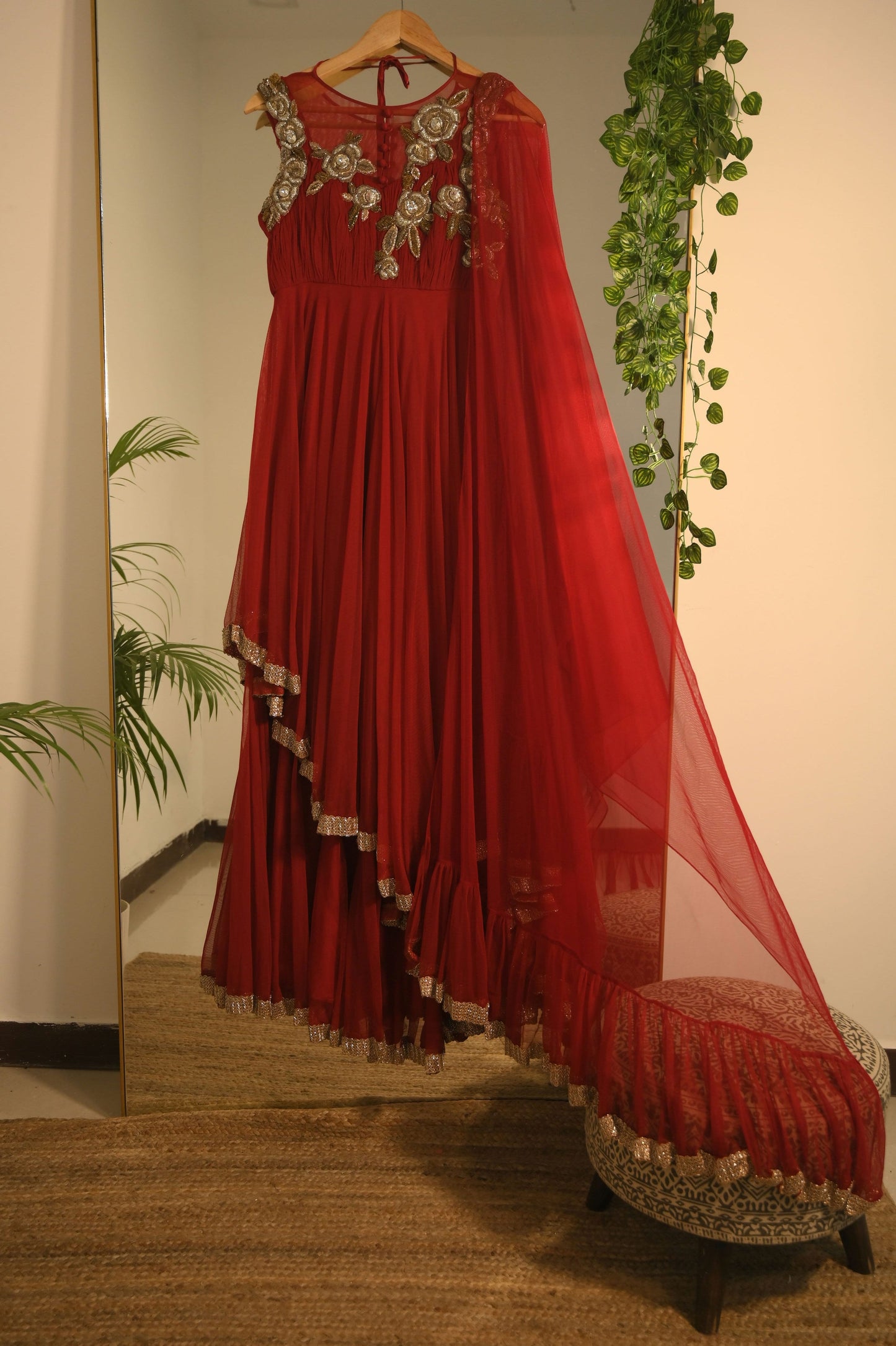 Embellished Zardosi high low net gown