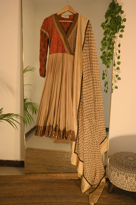 The regal printed sequined angrakha anarkali