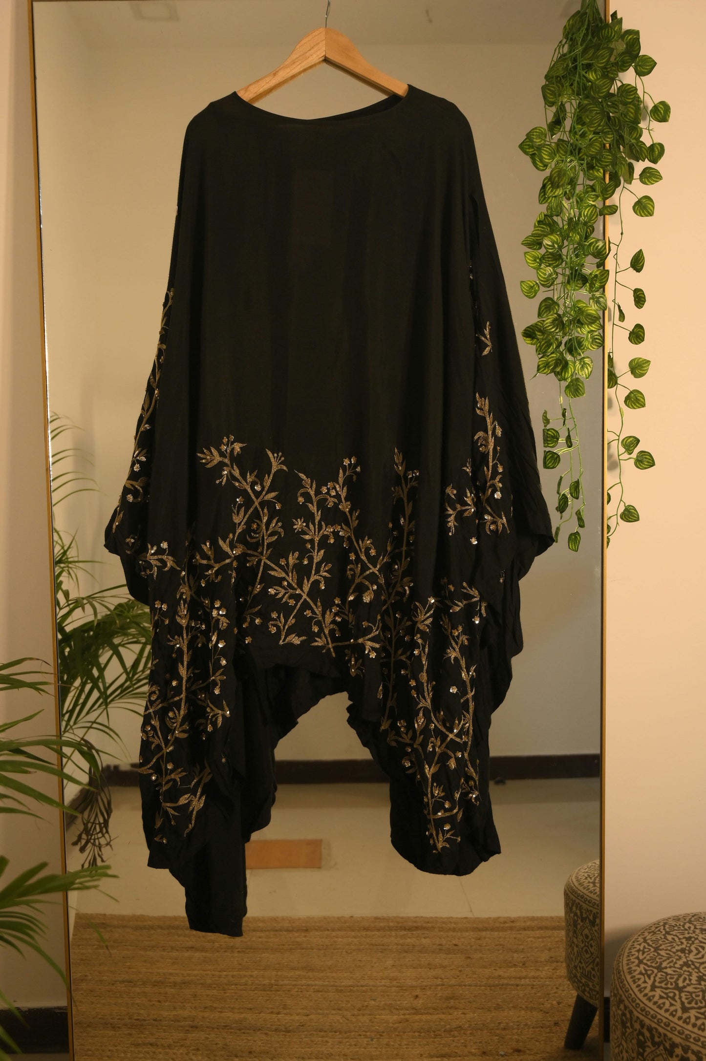 Black embroidered kaftan dhoti set