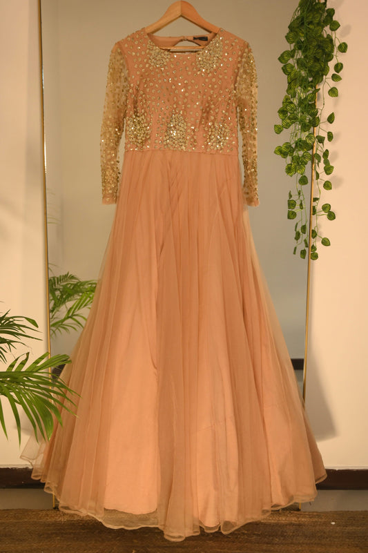 Peach Gown with Sequin Work