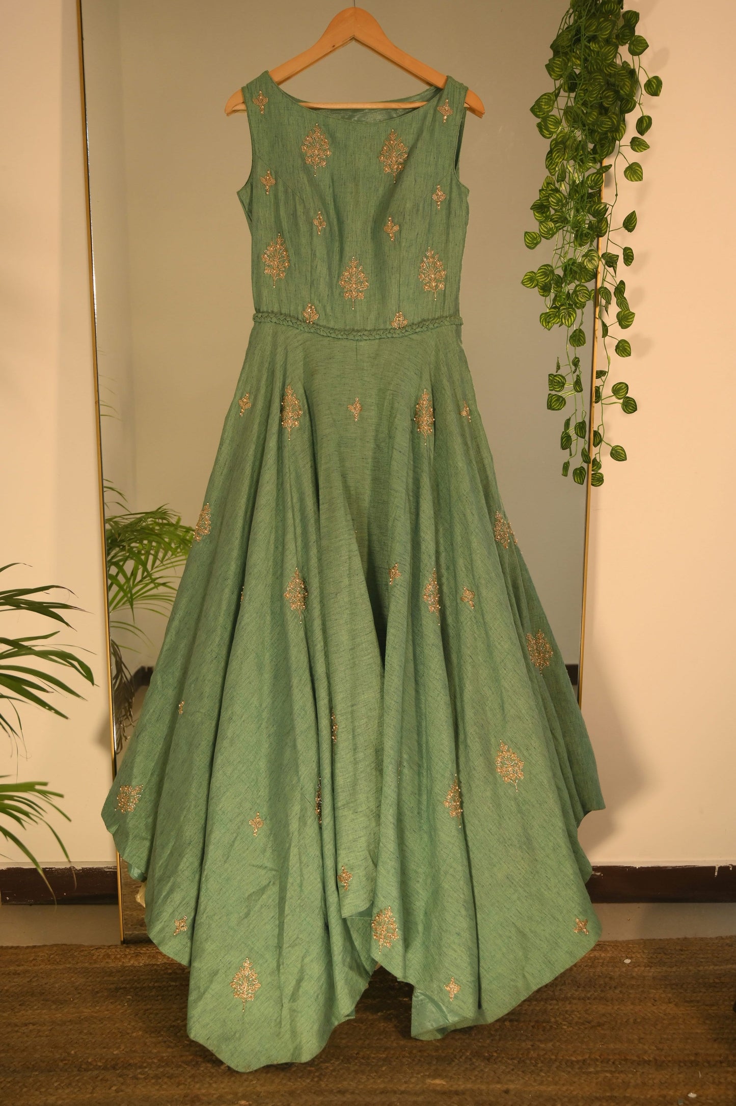 Green Gown with Zarii Work