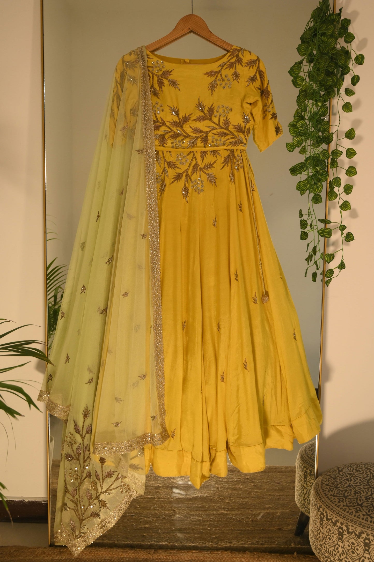 Yellow Sequin Work Lehenga Set with Contrasting Dupatta