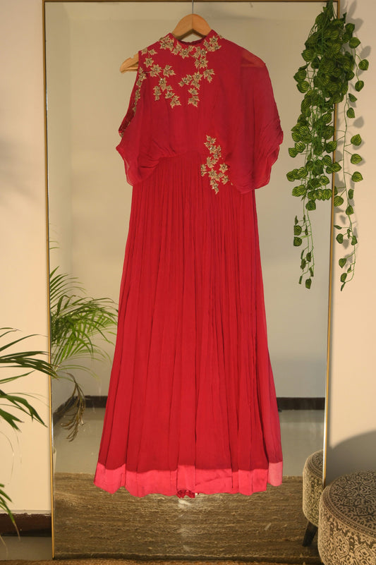 Red Embroidered Kaftan Style Gown