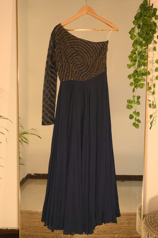 Navy One Shoulder Gown
