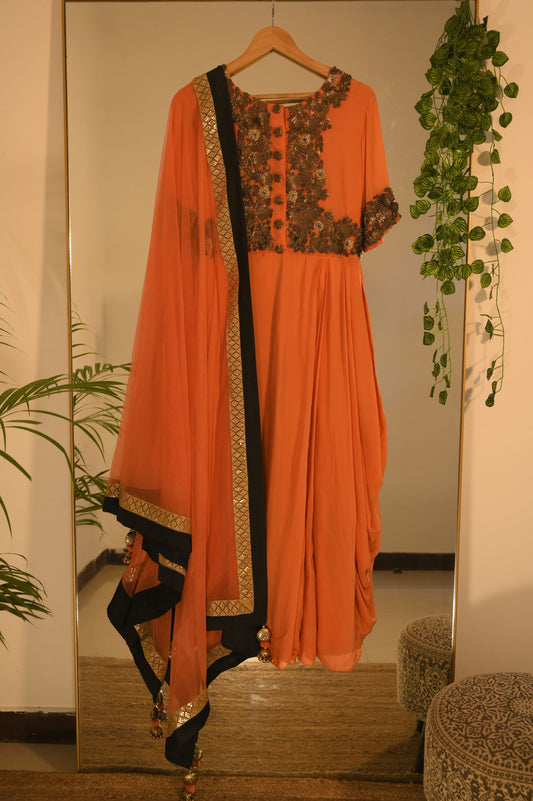 Orange Sequin Zardosi Anarkali