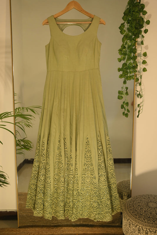 Green Embroidered Gusset Anarkali