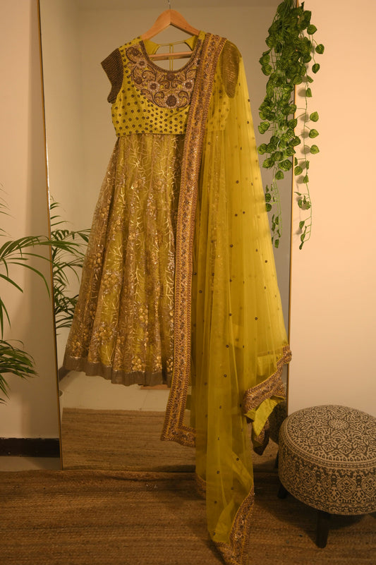 Green Sequin Work Lehenga Set