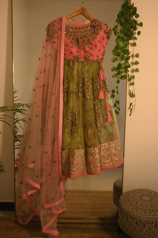 Embellished Contrasting Lehenga Set