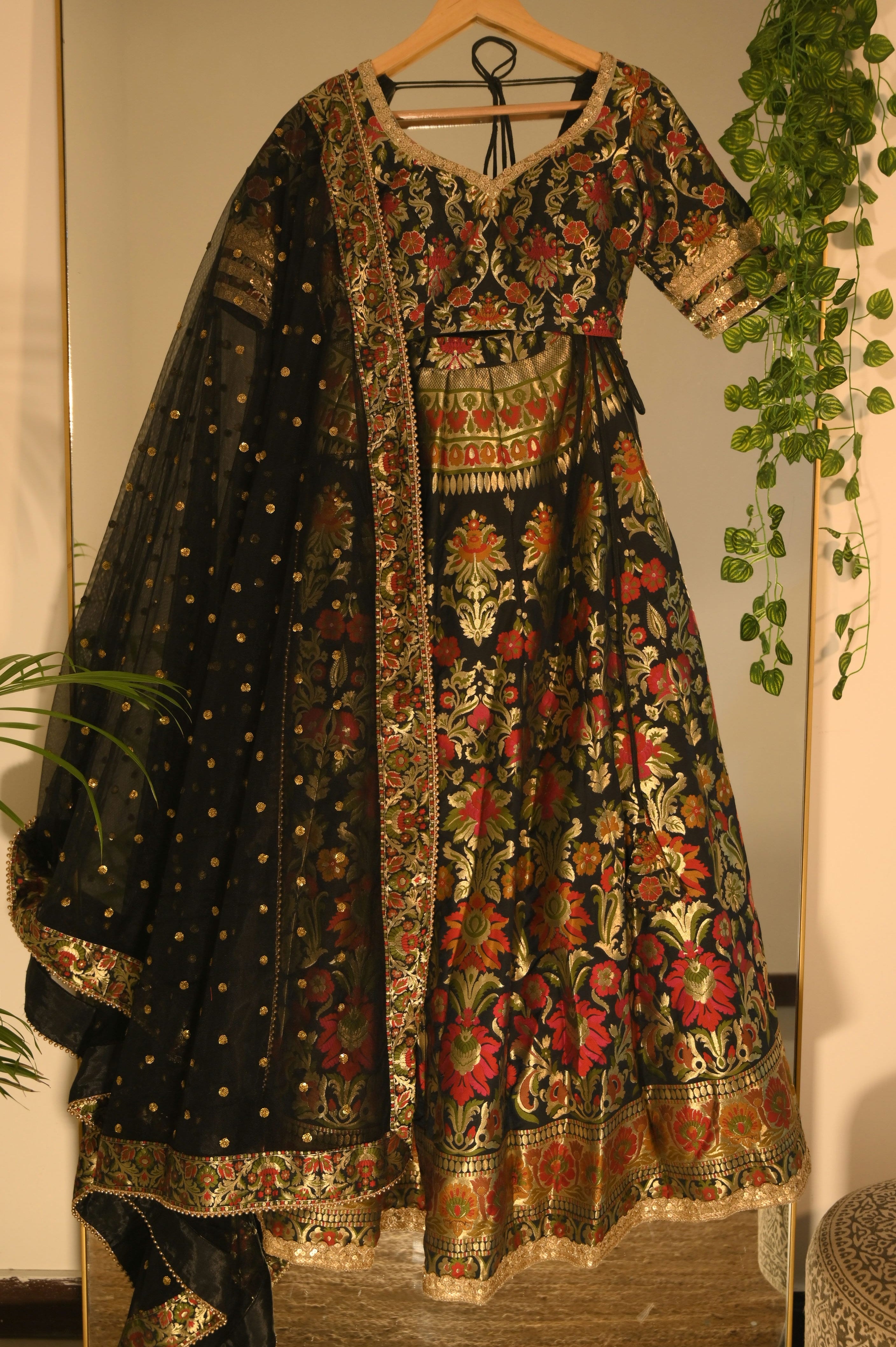 Buy Brown Blouse And Lehenga Velvet Katha Chevron Bloom Bridal Set For  Women by Payal & Zinal Online at Aza Fashions.