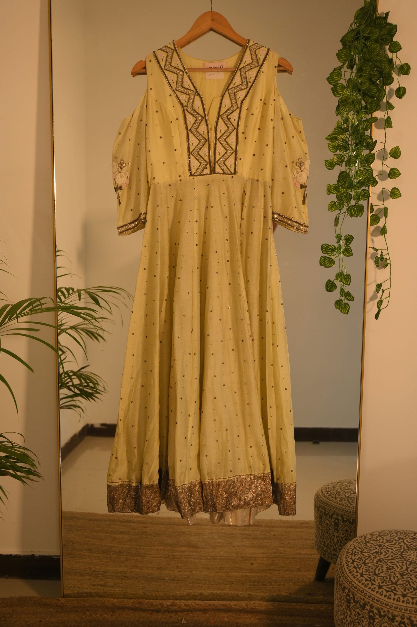 Yellow Cold Shoulder Kalidar Gown