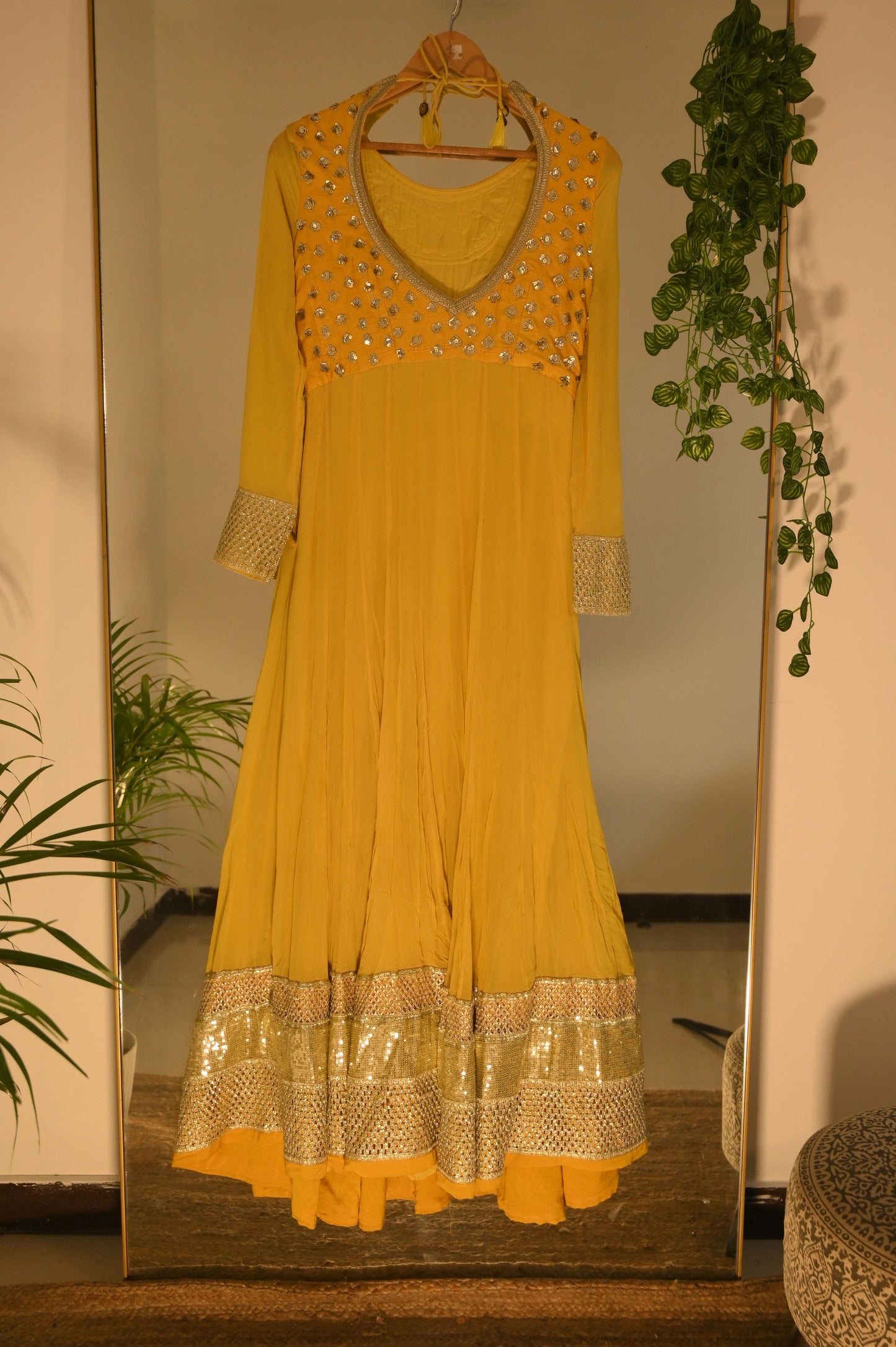 Yellow Anarkali with Sequin Detailing