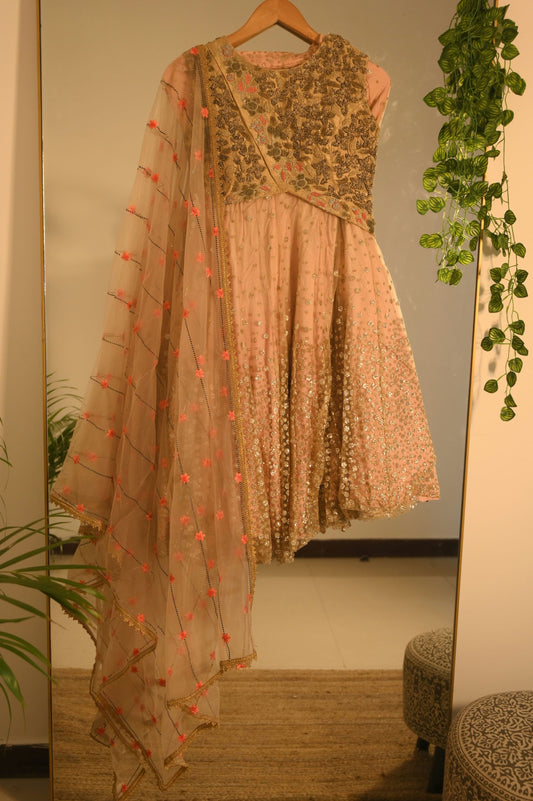 Heavily Embroidered Blouse with Net Lehenga