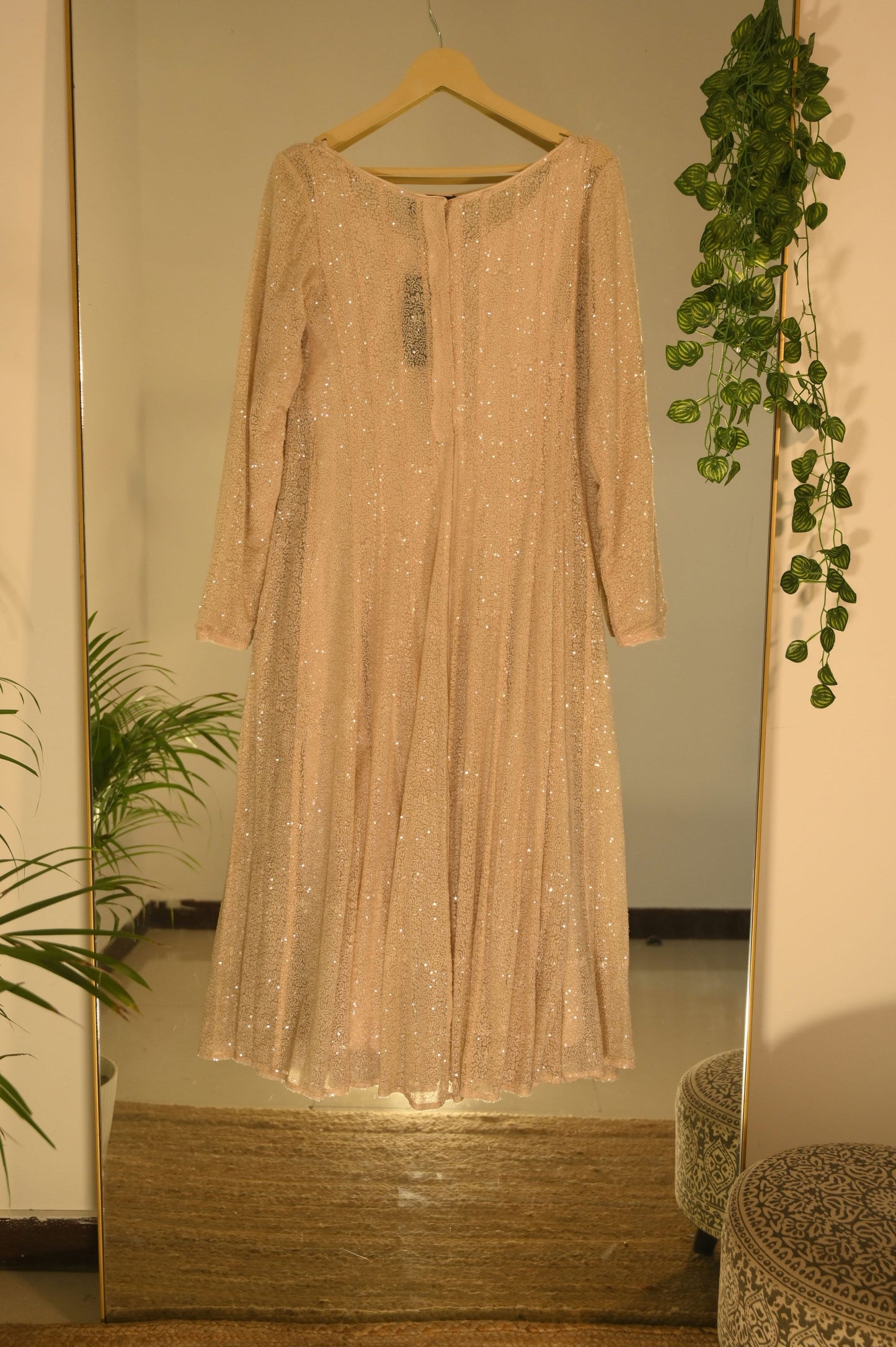 Pink Anarkali with All Over Sequin and Thread Work