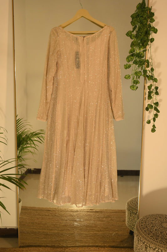 Pink Anarkali with All Over Sequin and Thread Work