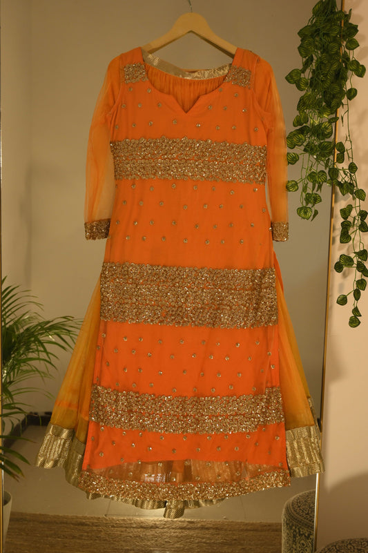 Orange Sequin Work Kurta with Sharara