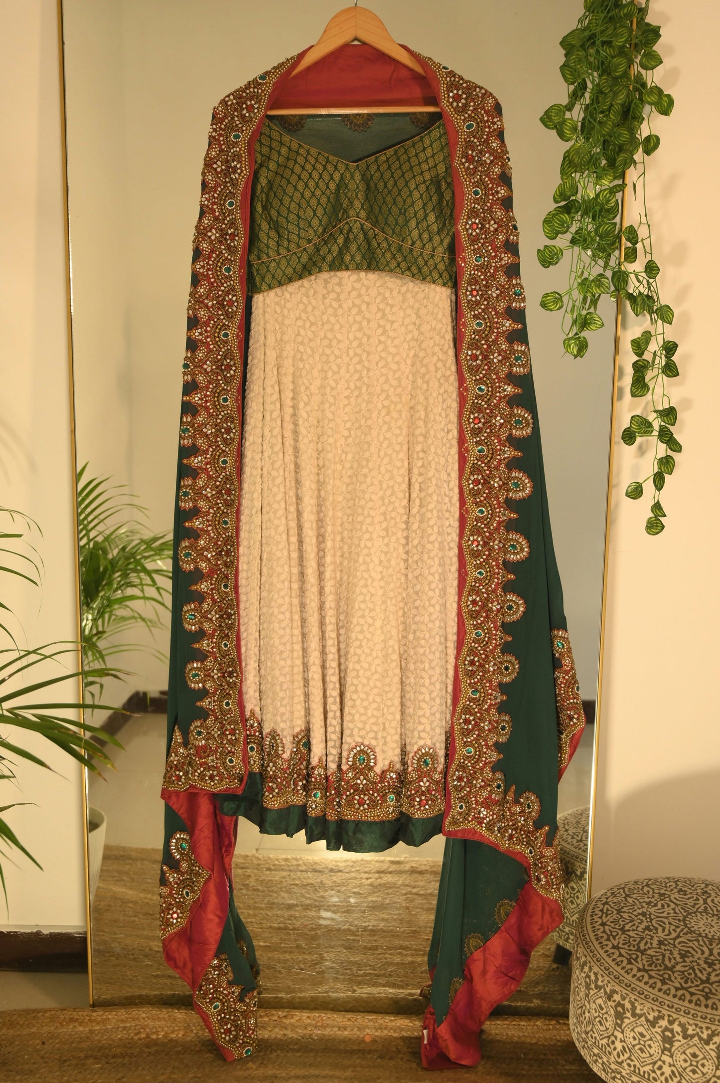 Brocade Blouse with Embroidered Lehenga and Embellished Dupatta