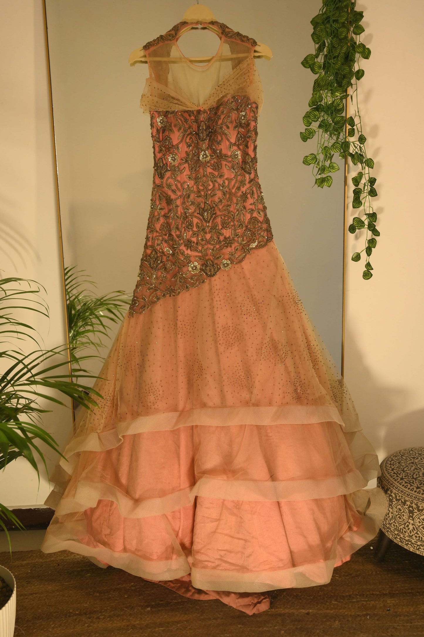 Layered Pink Zardosi Gown