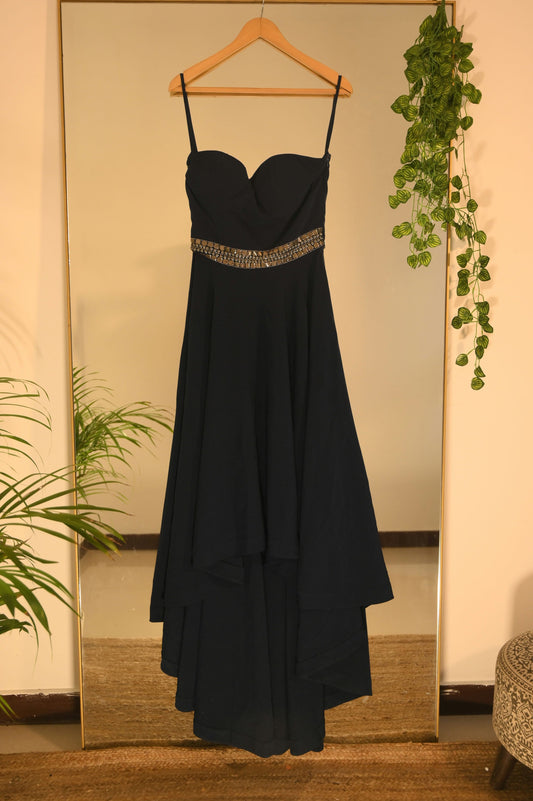 Black Embellished High Low Dress