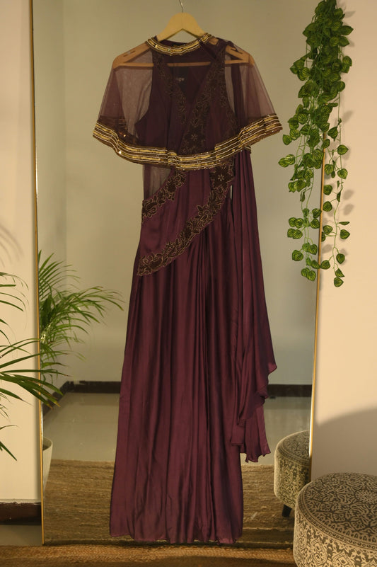 Drape saree gown with cape