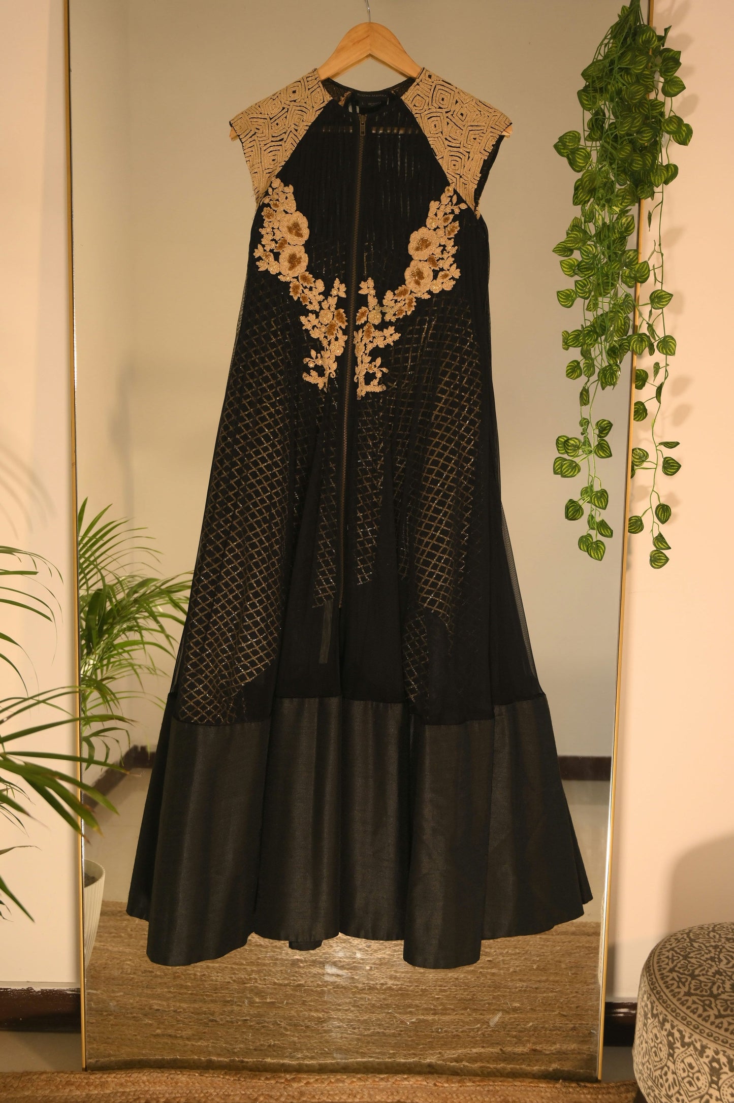 Black Anarkali with Embroidery and Gota Dhoti