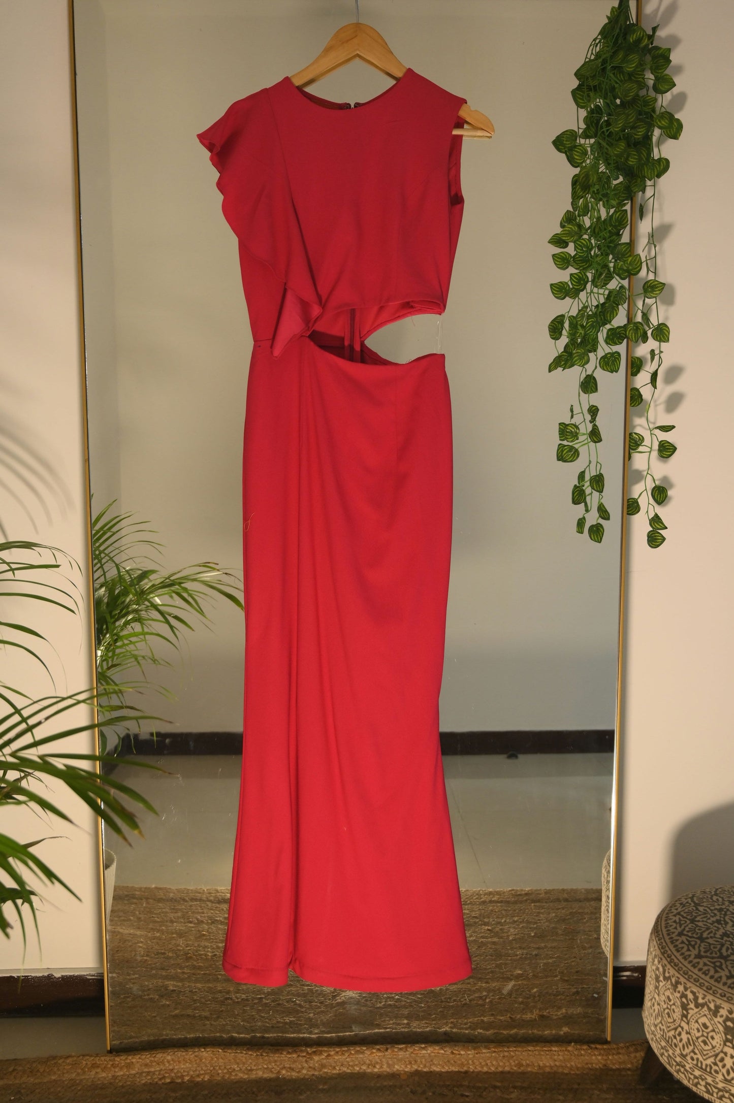 Red Cutout Ruffle Dress