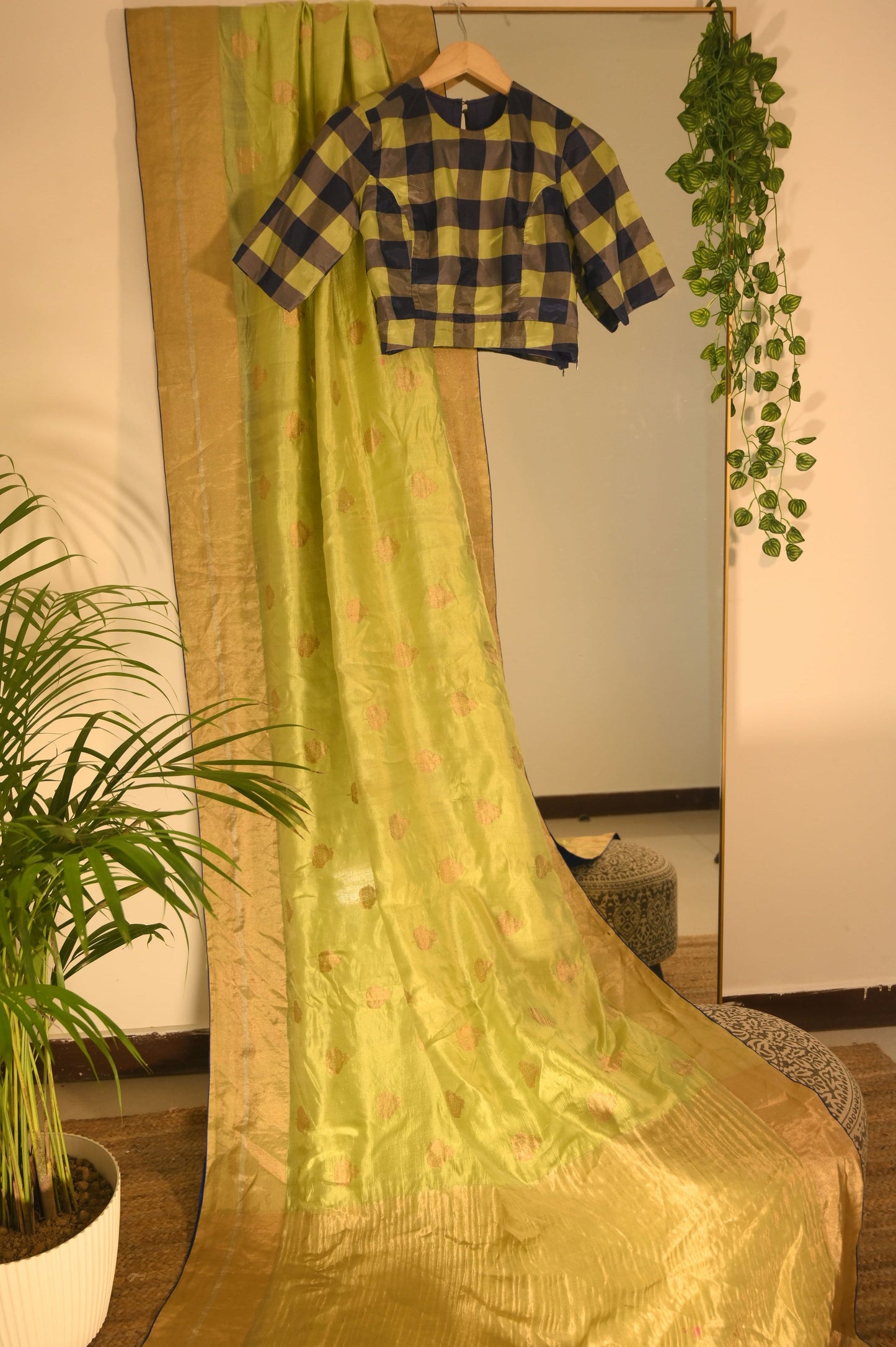 Green Saree with Ghingham Blouse