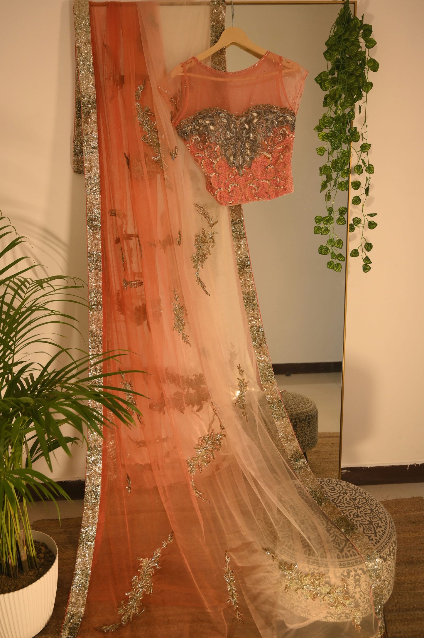Ombre Saree with Sequin Border and Embellished Blouse
