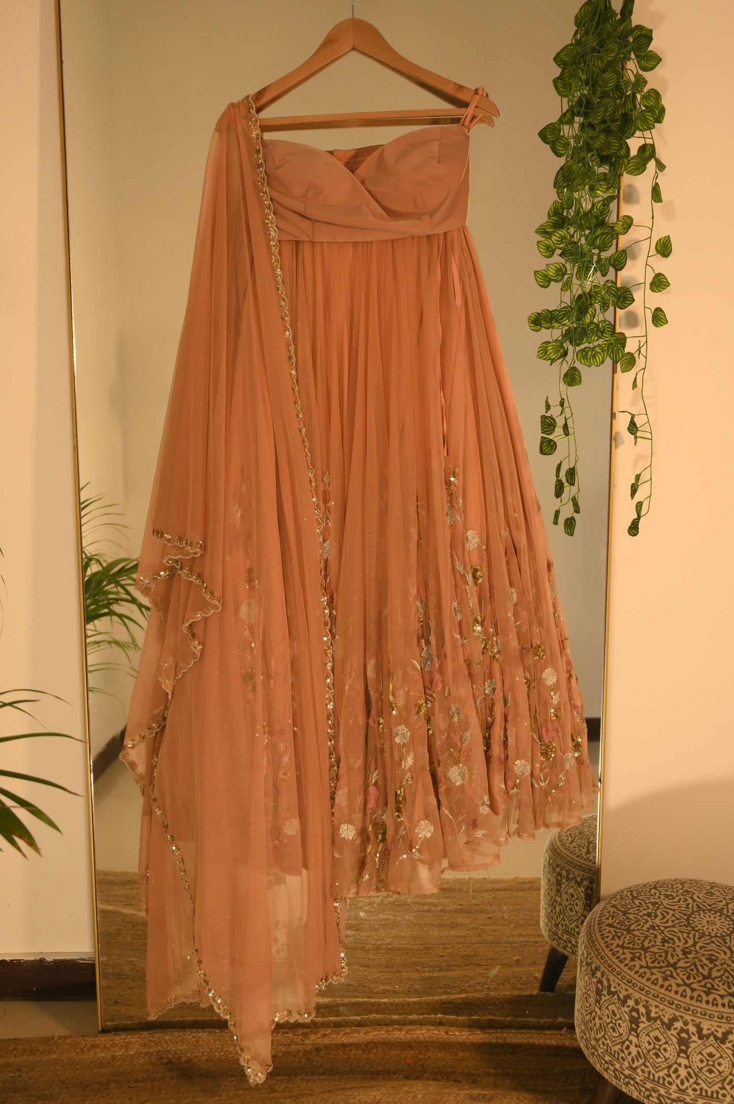 Dusty Pink Lehenga with Embroidery and Sequin Detailing