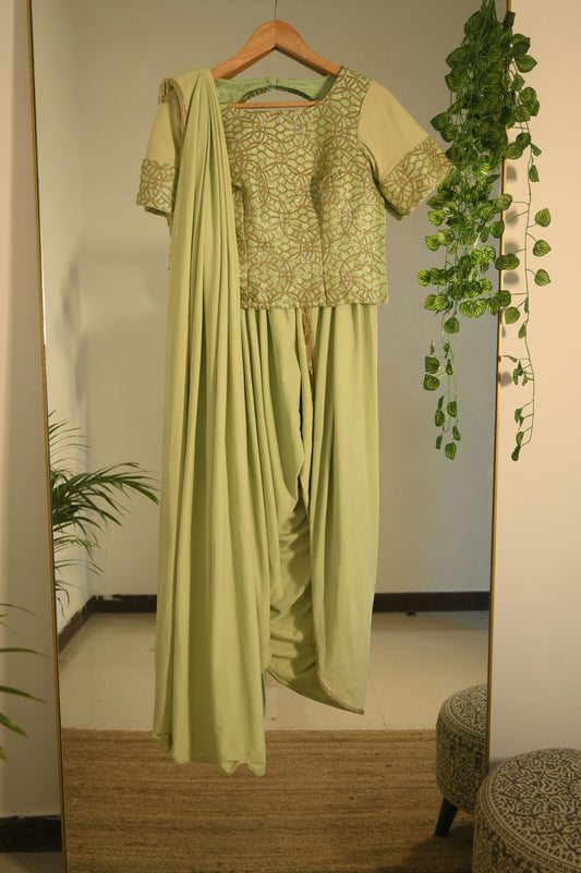 Green sequin drape saree