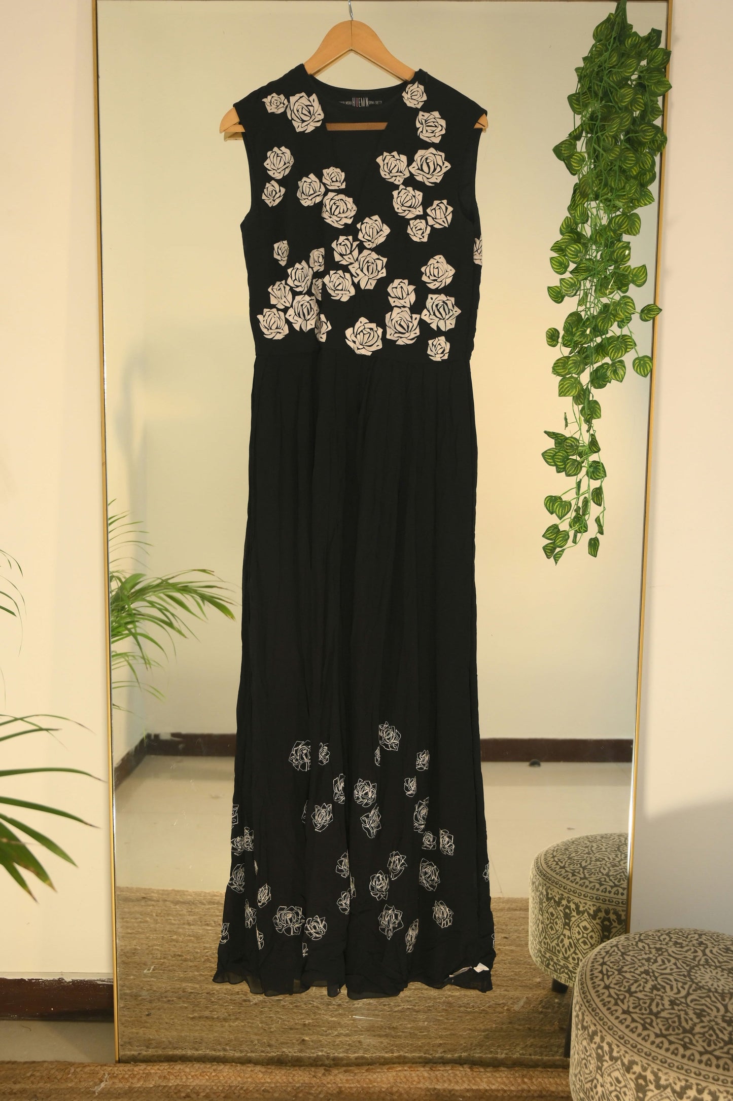 Black Gown with white embroidered roses