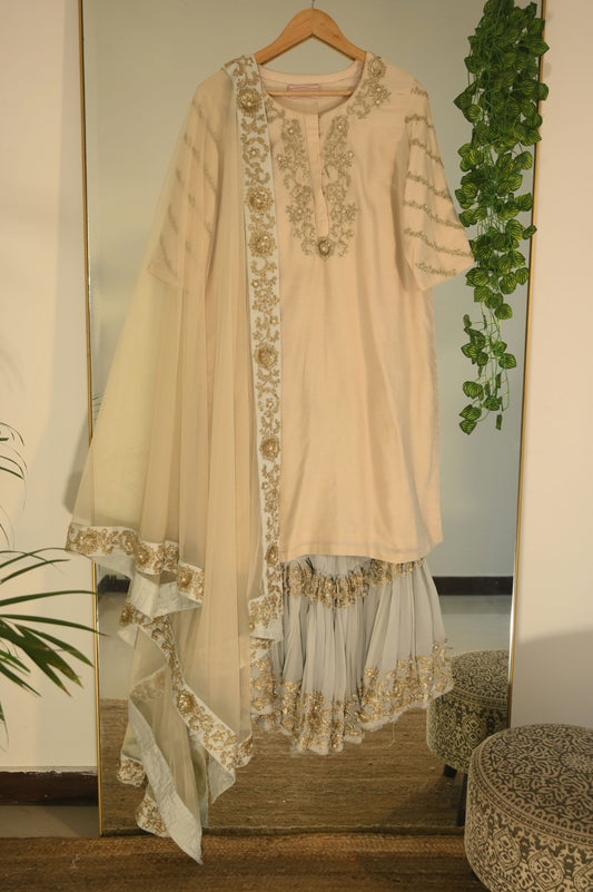 Pastel threadwork sequined gharara suit