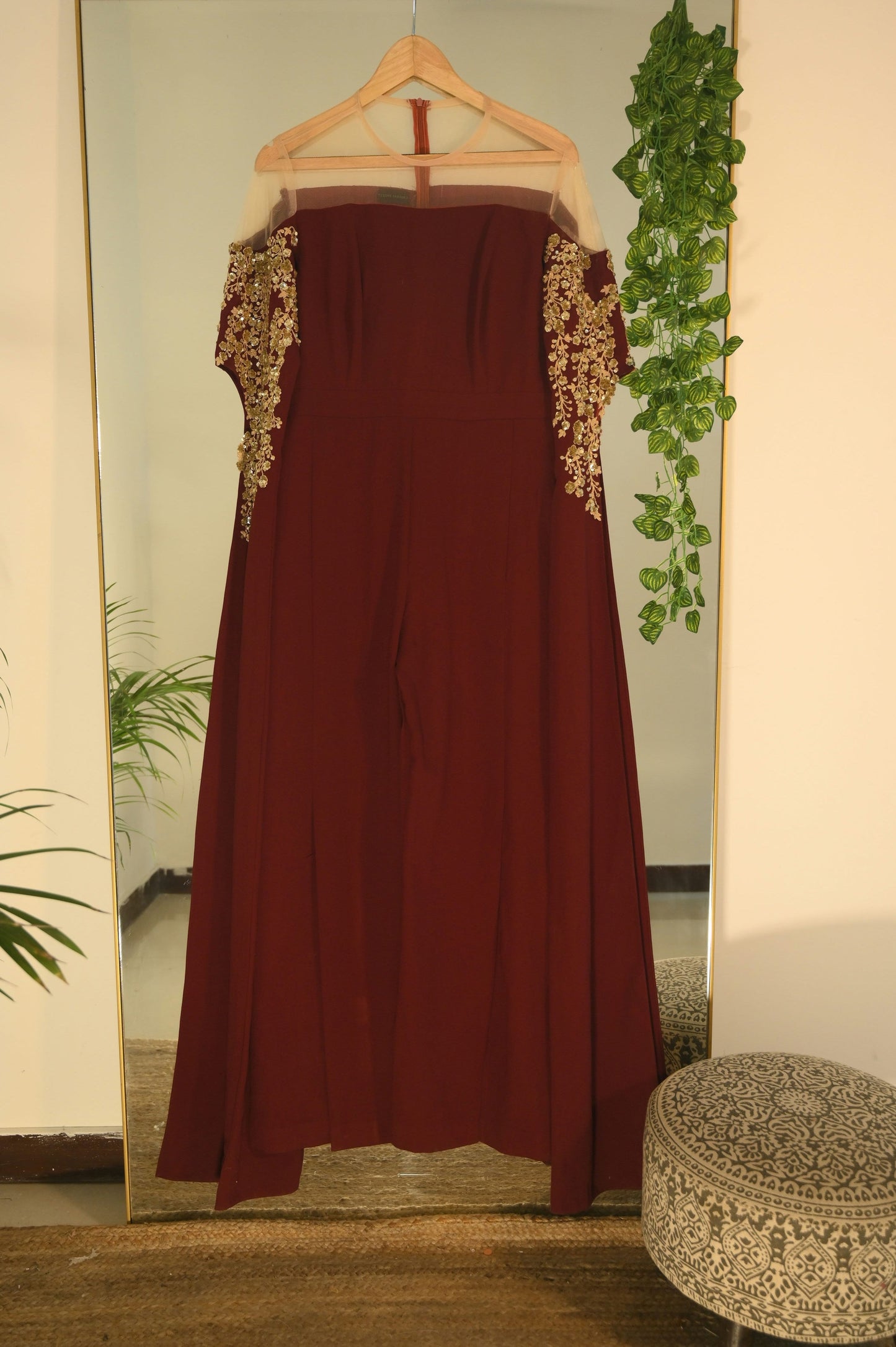 Mahroon embroidered sequin gown