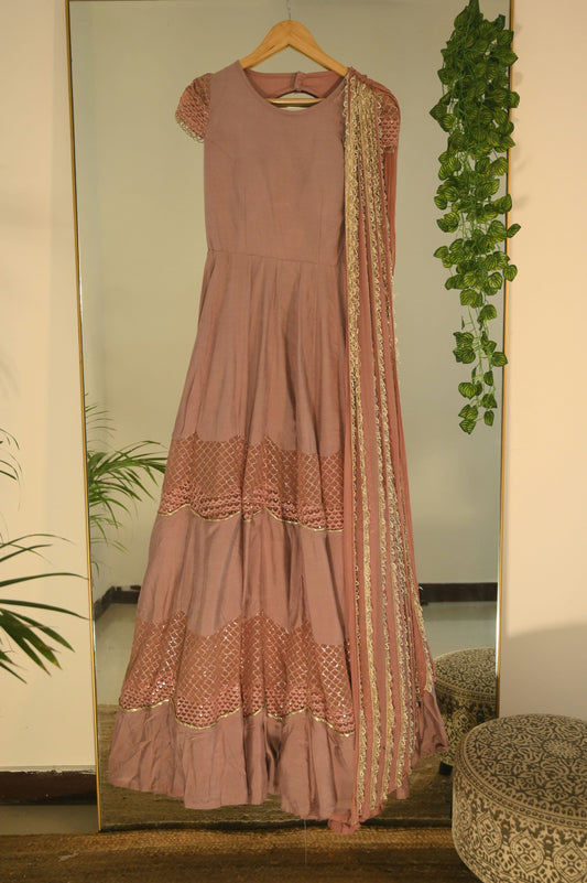 Pink anarkali with attached dupatta