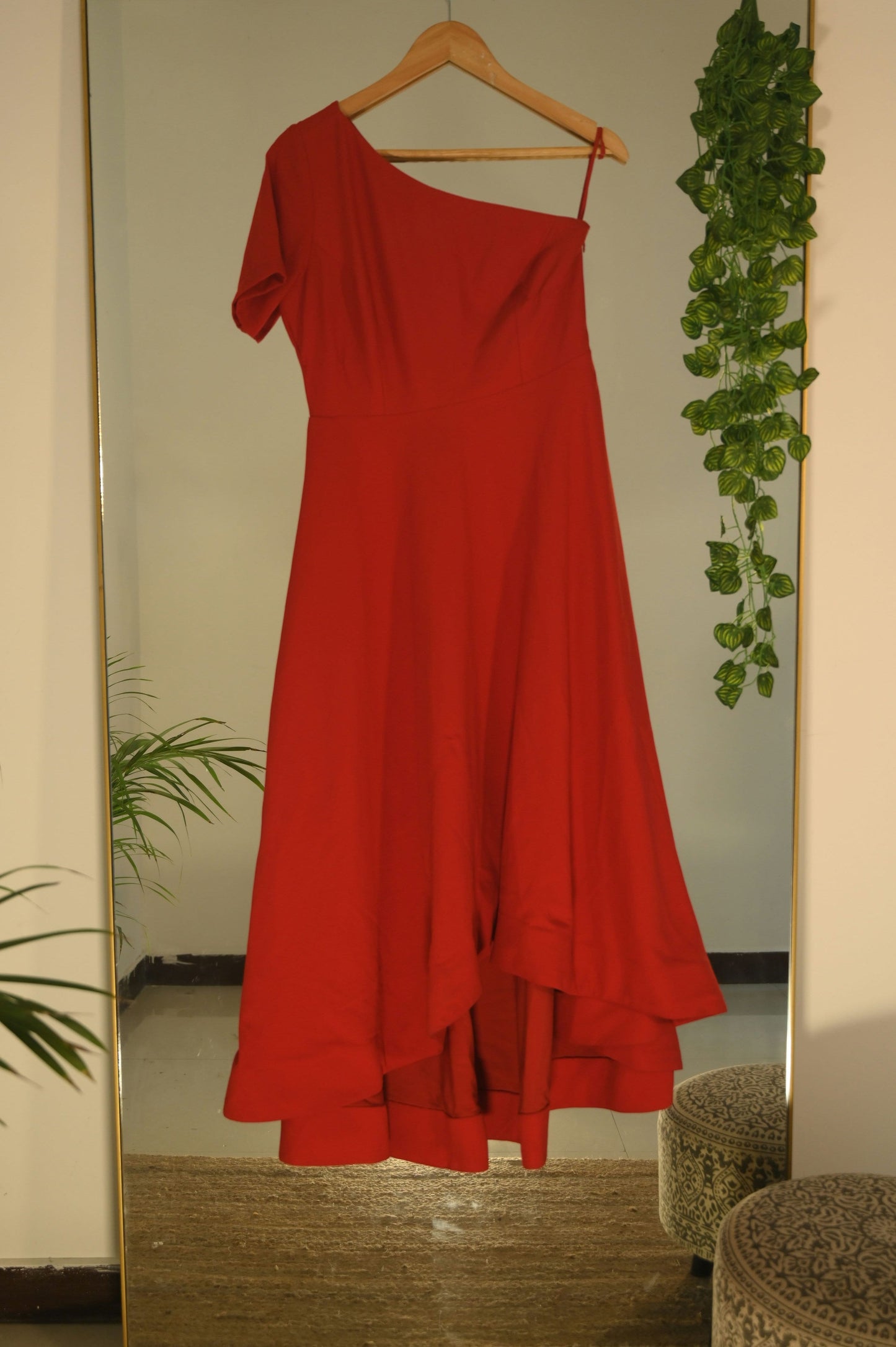 One shoulder red high low dress