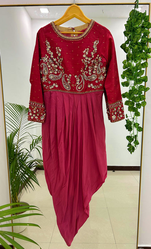 Pink Beadwork Dhoti Dress